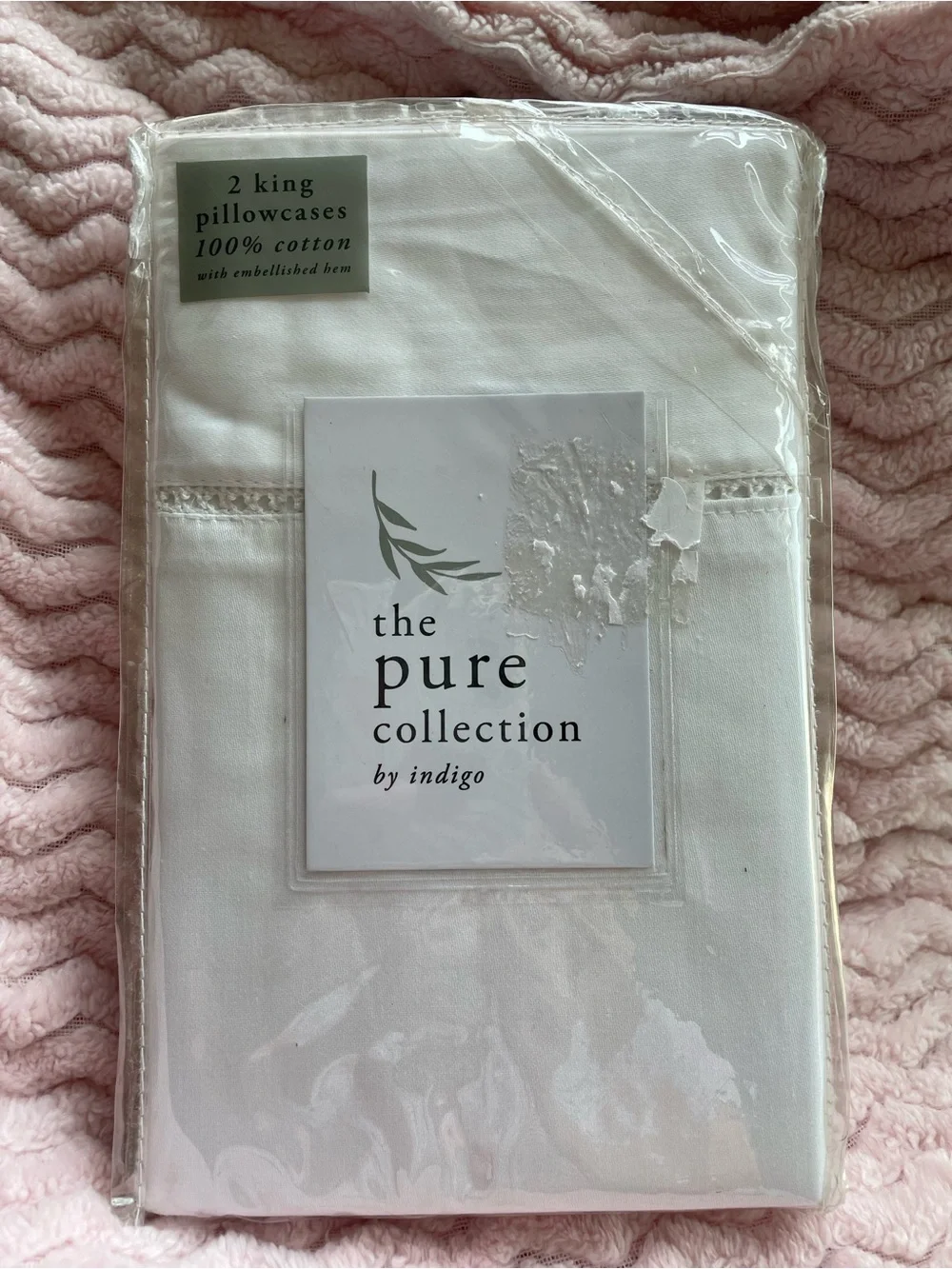100% Cotton Embellished Hem King Pillowcases - White